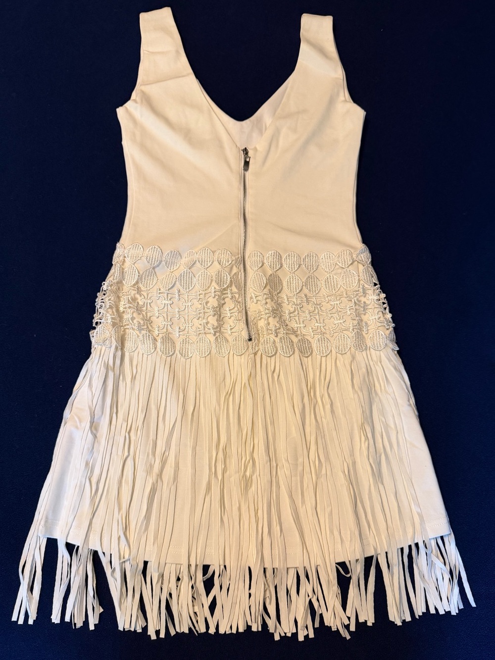 Flapper Style Cream Fringe V-Neck Sleeveless Dress - Picture 2 of 4